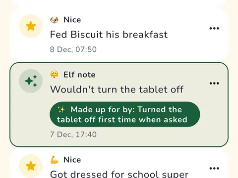 An elf note in the diary, marked as made up for.